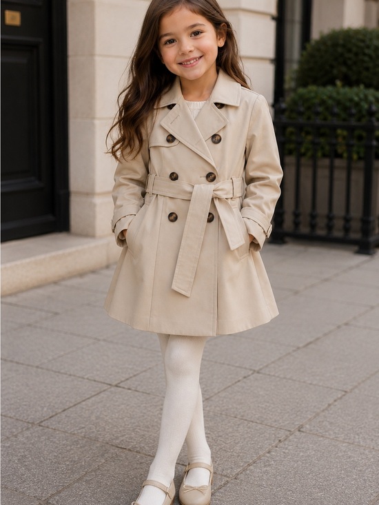 Tahari Other - Tahari Girls Beige Double-Breasted Trench Coat